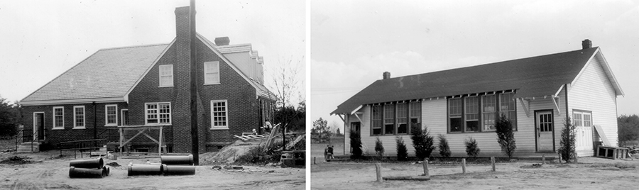 Photographs of the shop and home economics buildings at Mount Vernon High School.