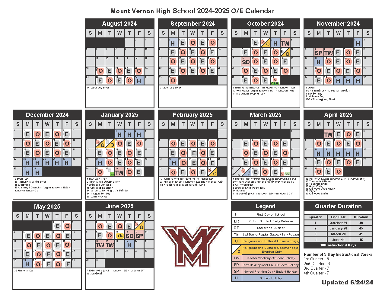 Image of the 2024 - 2025 Odd/ Even Calendar