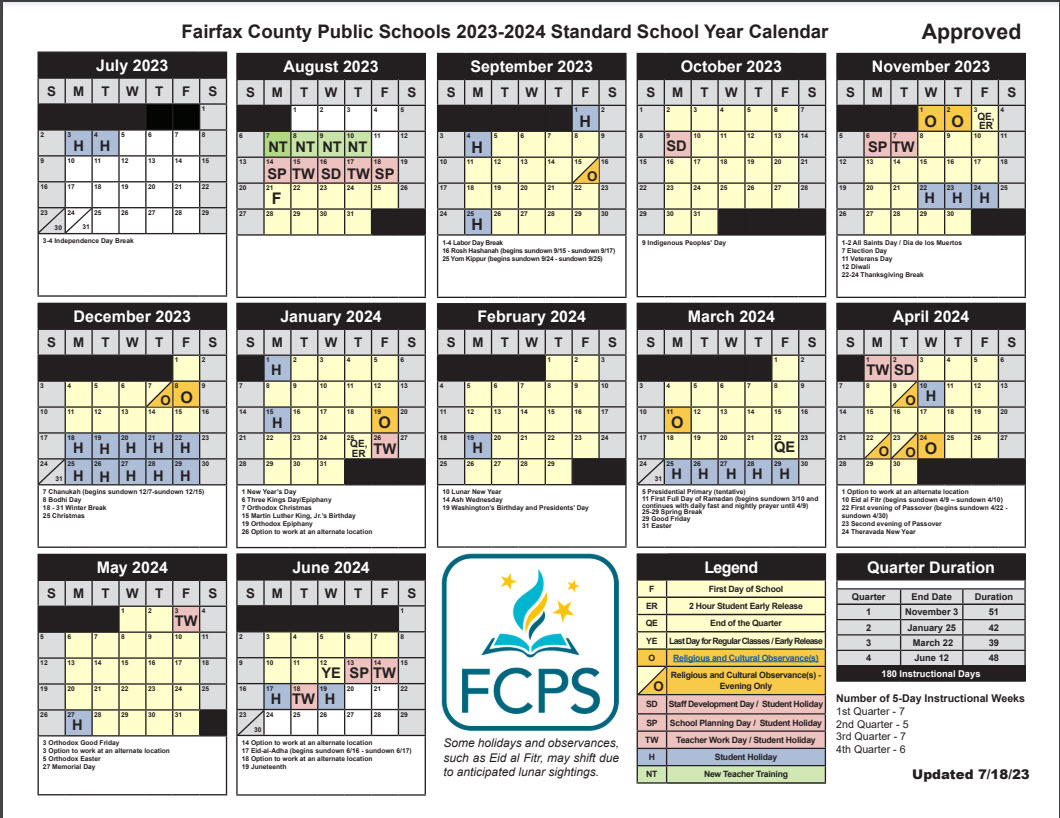 Image of the 2023 - 2024 School Calendar