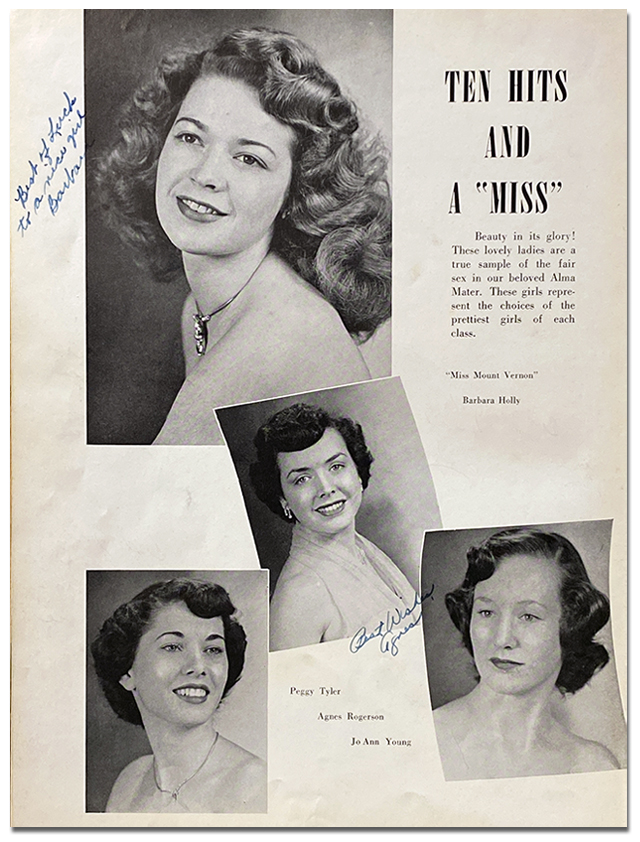 Yearbook photograph showing the Miss Mount Vernon finalists.