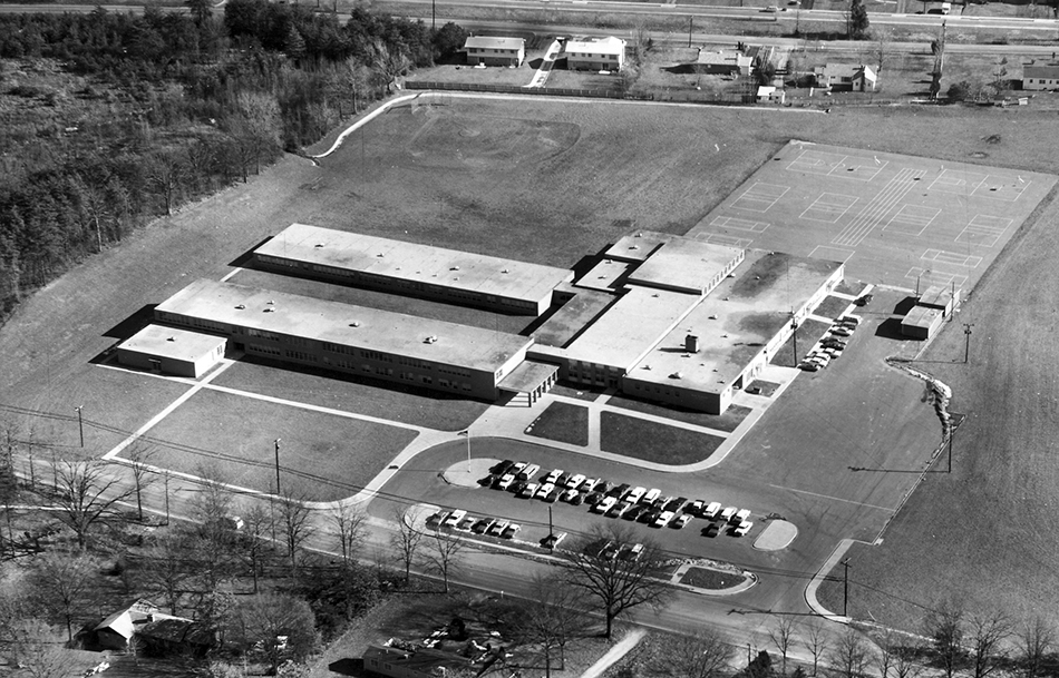 Black and white aerial photograph of Whitman Intermediate School.