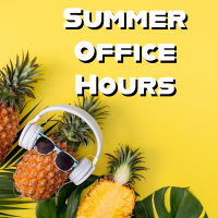 Image of Pineapple with Headphones with the message "Summer Office Hours"